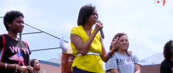 FLOTUS Michelle Obama Drops By D.C. School For A Let’s Move! Flash Workout (VIDEO)