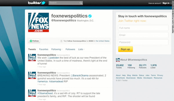 Hack Of Fox News Twitter Feed Says Obama Dead